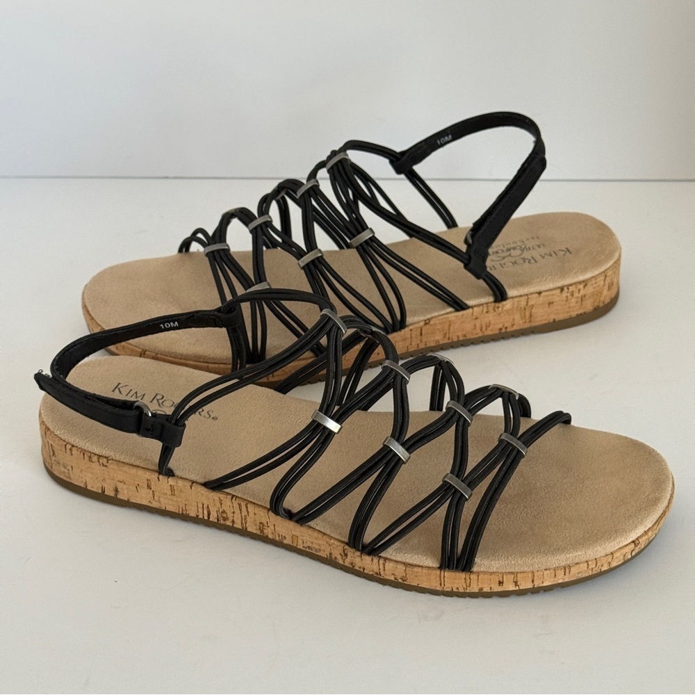 Kim Rogers Black Strappy Sandals Size 10M – Comfort Cork Footbed